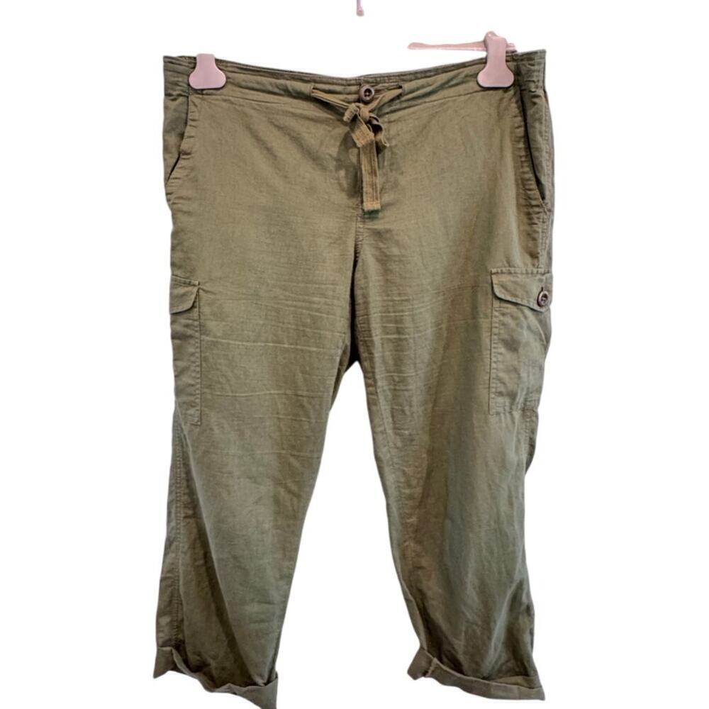 J.Crew Womens Linen Cropped Pants Size 6 Khaki Green Drawstring Beachy Preppy